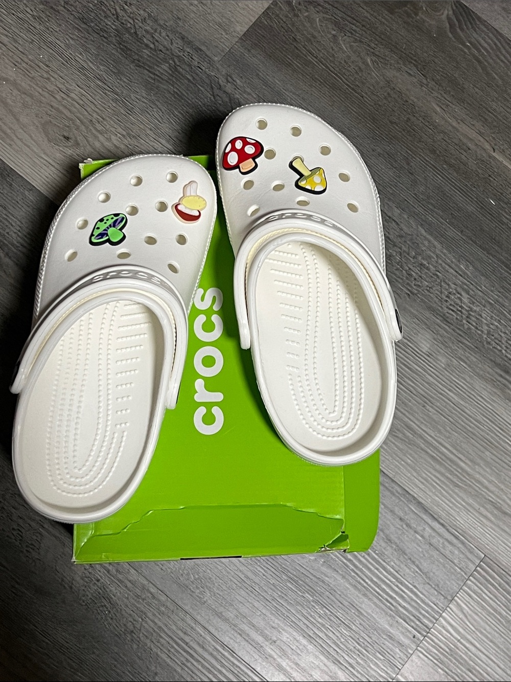 CROCS Kids White Clog with Colorful Mushroom & Fruit Charms